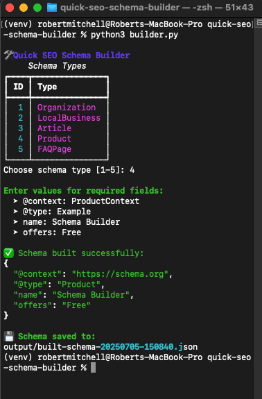 Schema builder interactive prompt