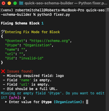 Schema fixer interactive repair process