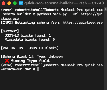 Quick SEO Schema Builder main CLI interface